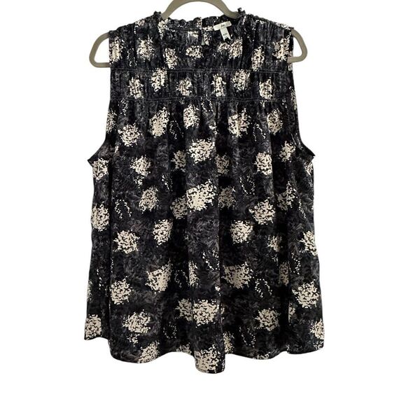 Joie Black and White Leaf Print Sleeveless Smocked Yoke Top | Size XXL - Picture 5 of 10